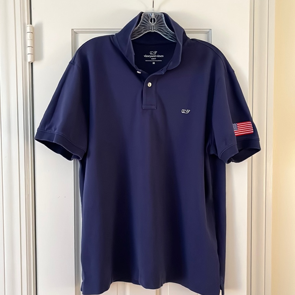 Vineyard Vines Navy American Flag Polo